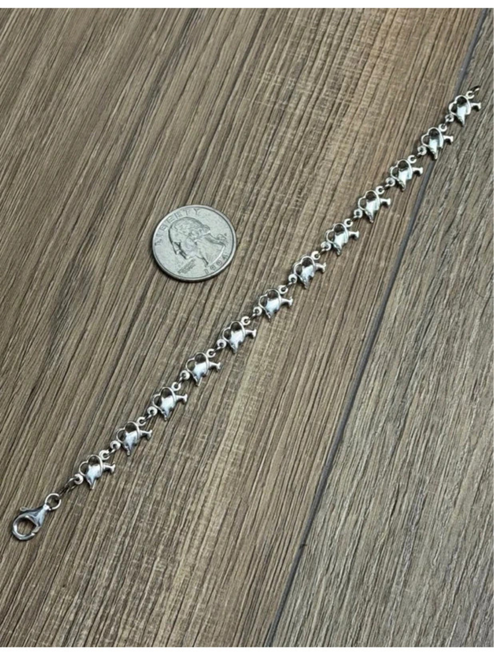 .925 Silver Dolphin and Heart Link Bracelet